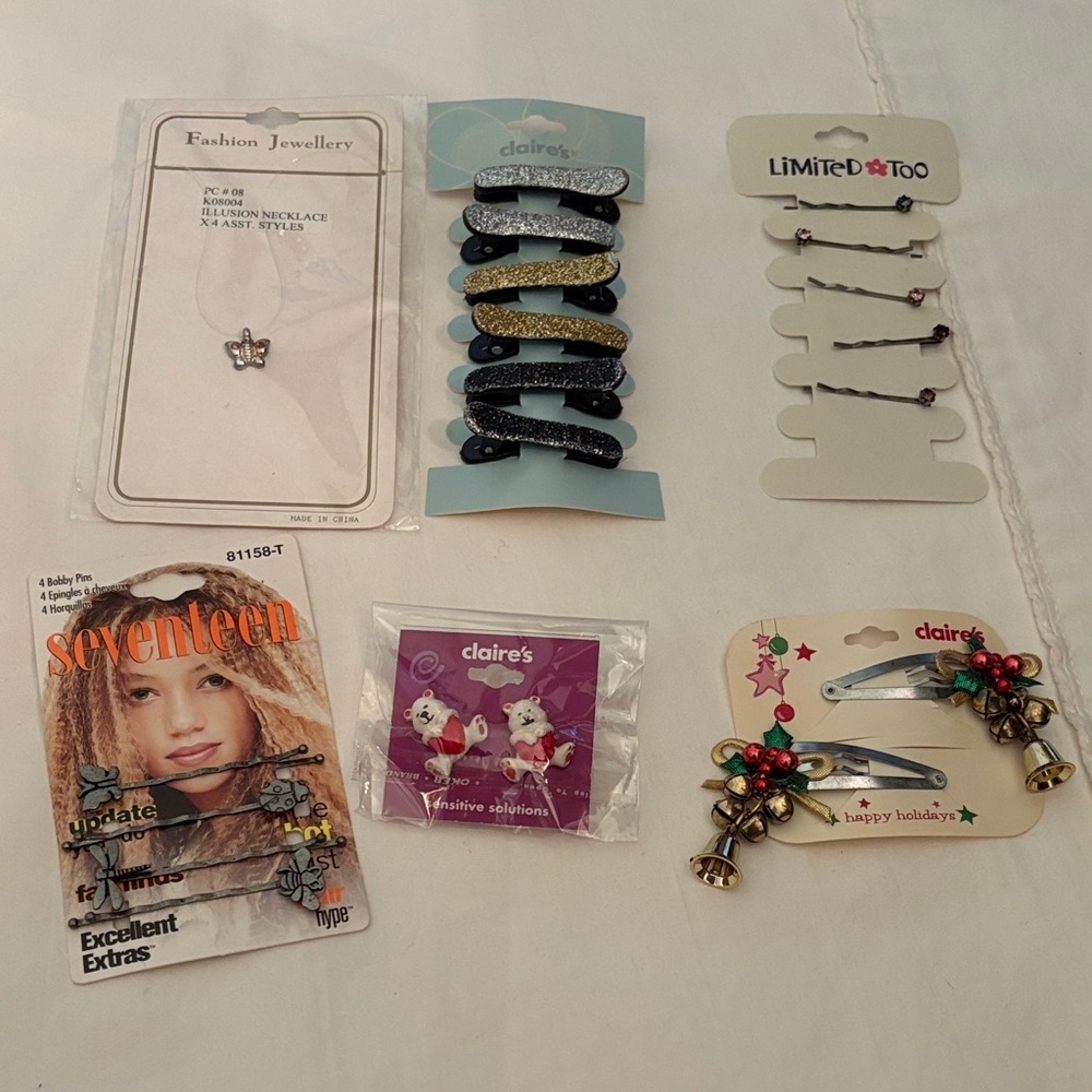 Bundle Girls Hair Accessories, Illusion Butterfly Necklace, Bear Heart Earrings